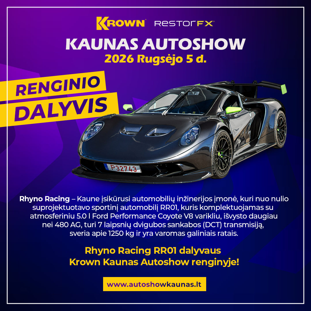 Rhino Racing RR01 dalyvaus Krown Kaunas Autoshow 2026 Rugsėjo 5 d.